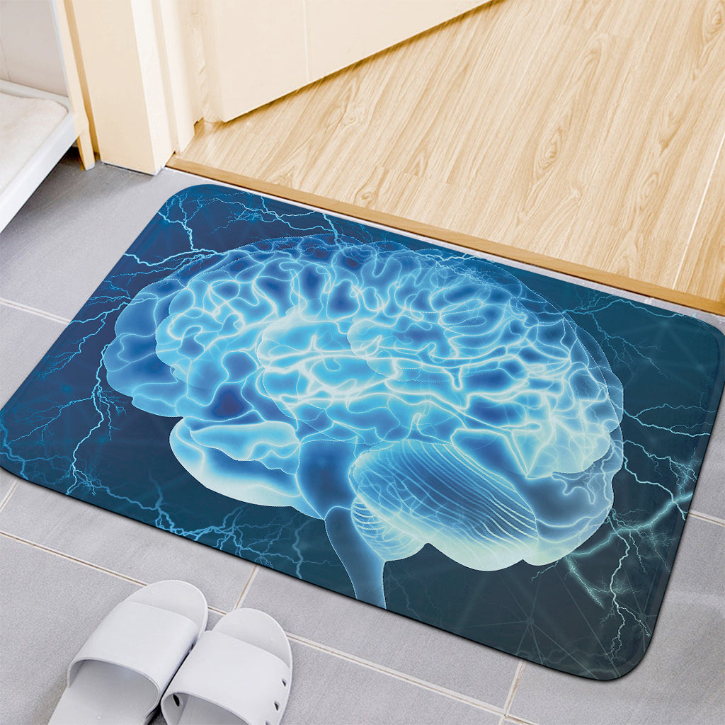 Blue Electrical Brain Activity Print Indoor Door Mat