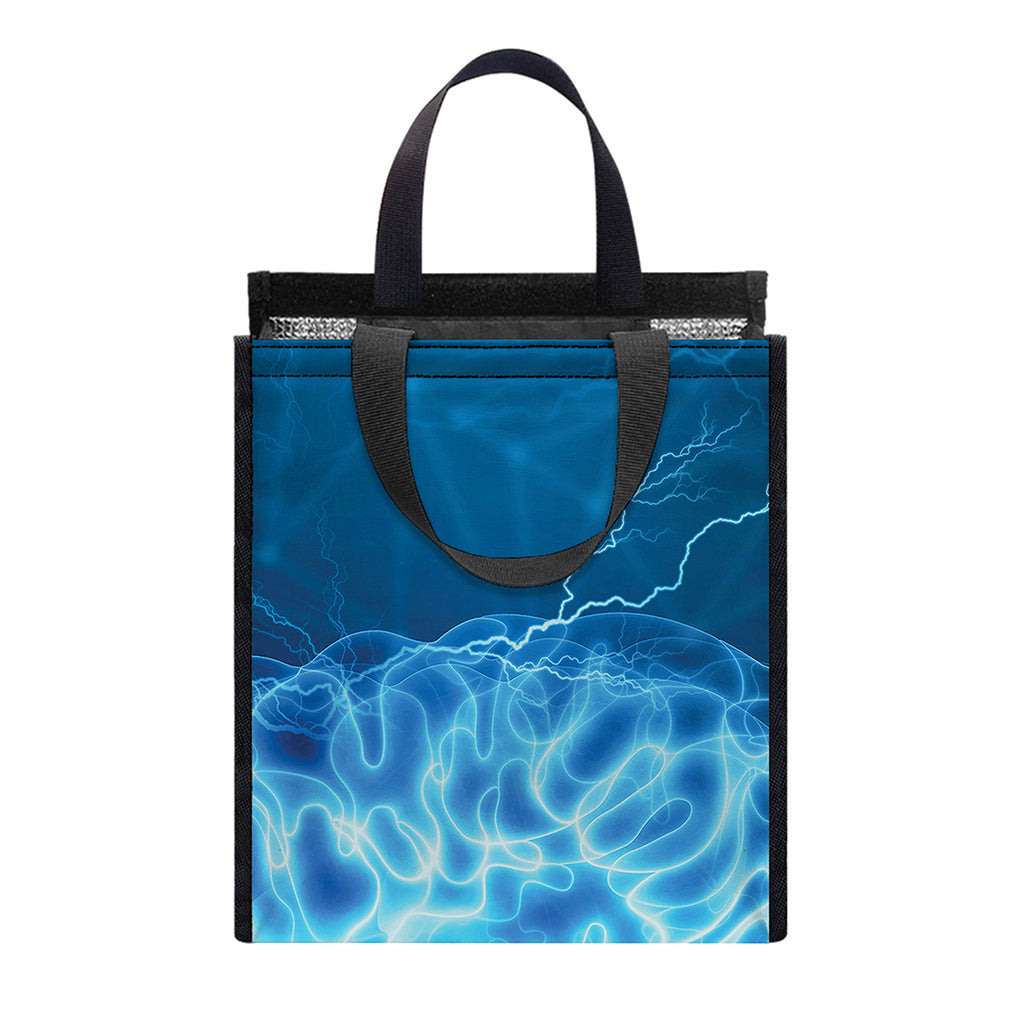 Blue Electrical Brain Activity Print Insulated Lunch Tote