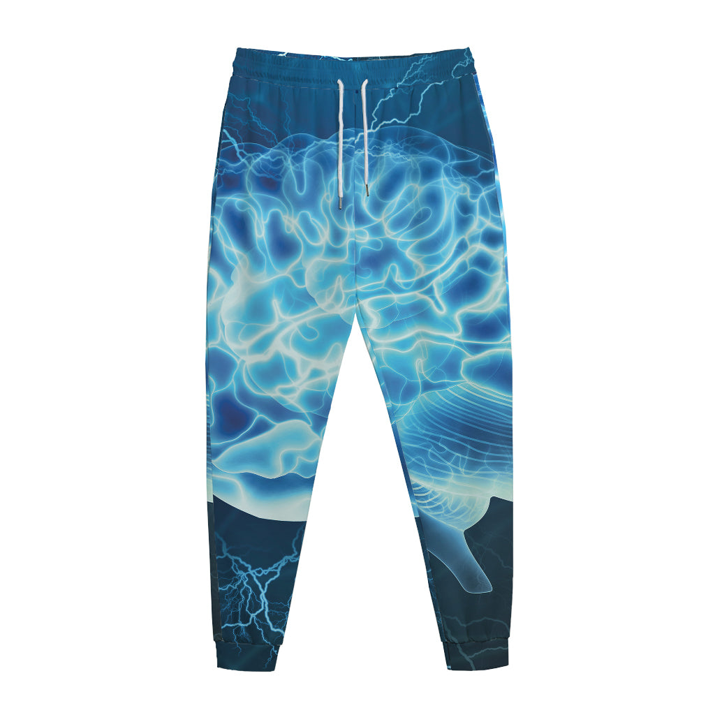 Blue Electrical Brain Activity Print Jogger Pants