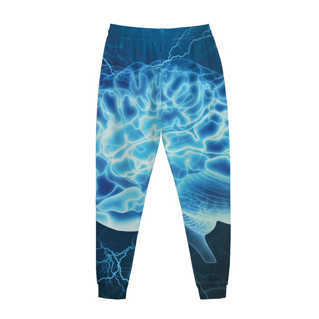 Blue Electrical Brain Activity Print Jogger Pants