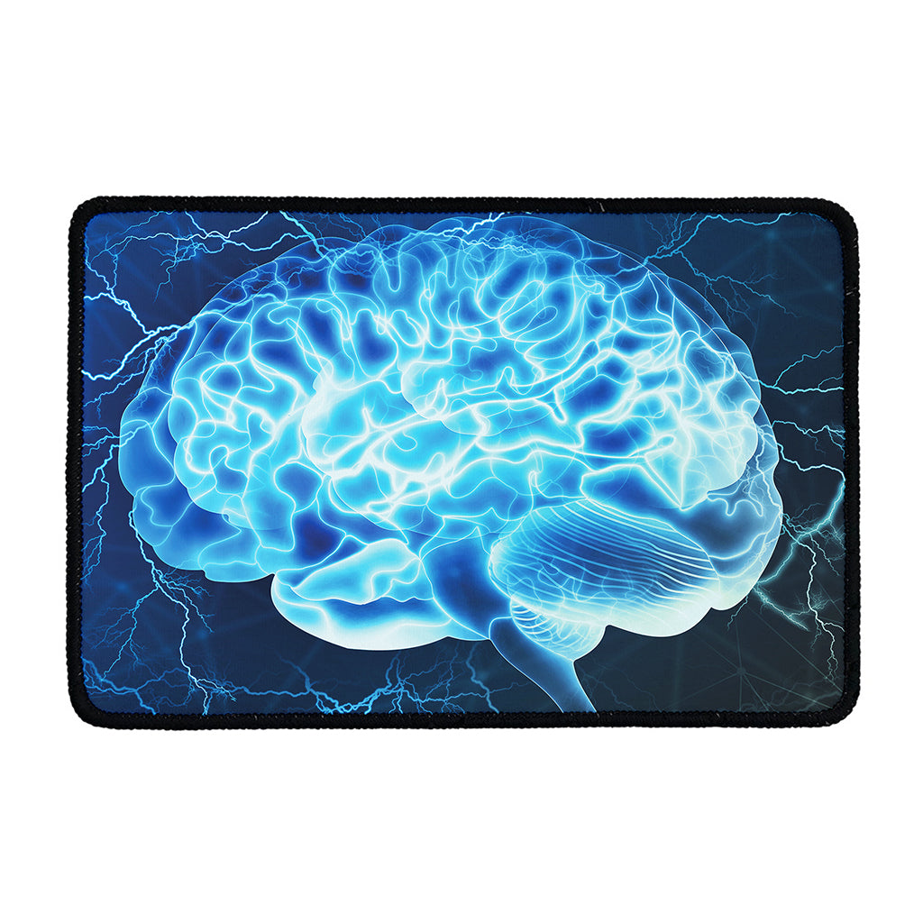 Blue Electrical Brain Activity Print Kitchen Mat
