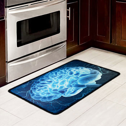 Blue Electrical Brain Activity Print Kitchen Mat