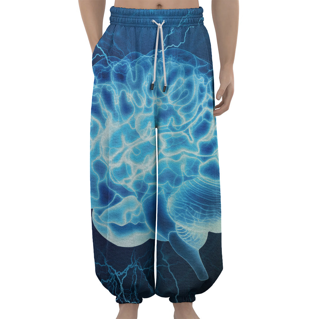 Blue Electrical Brain Activity Print Lantern Pants