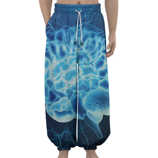Blue Electrical Brain Activity Print Lantern Pants
