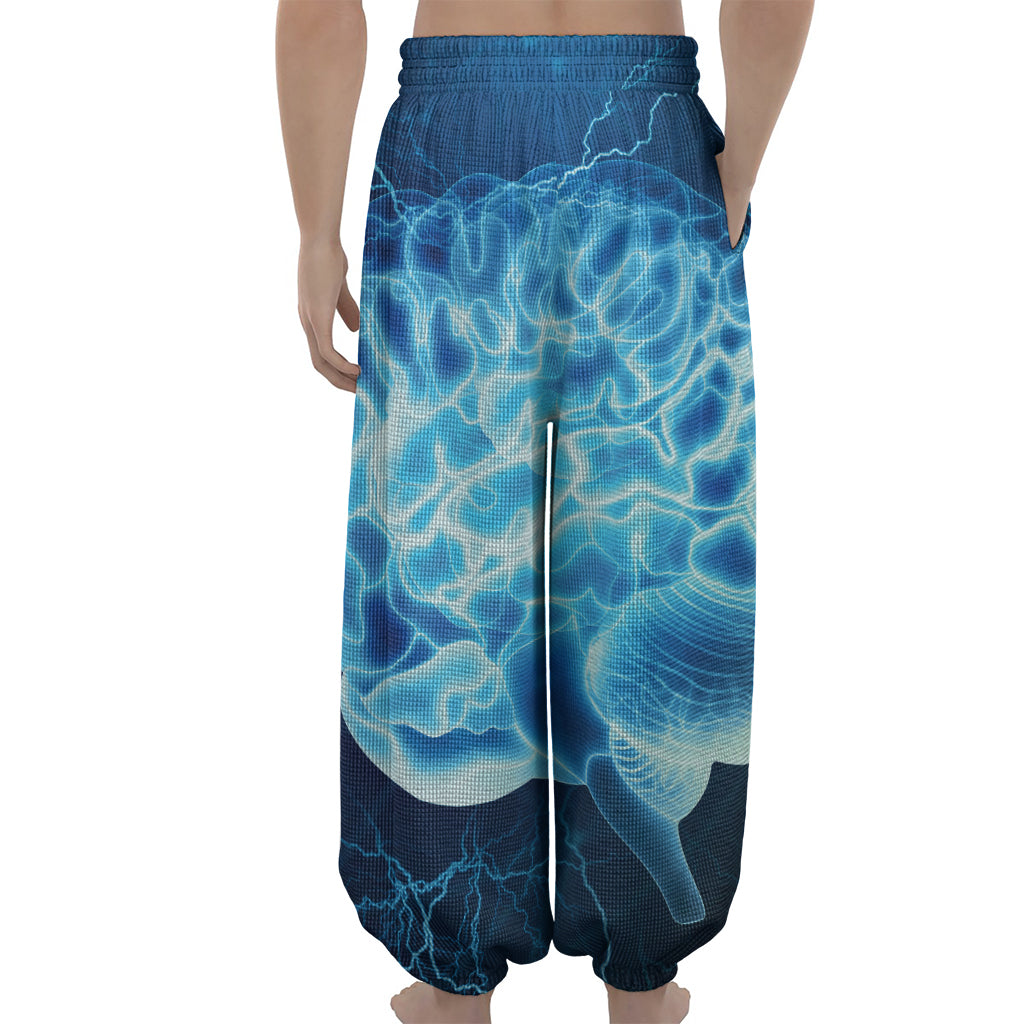 Blue Electrical Brain Activity Print Lantern Pants