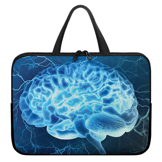 Blue Electrical Brain Activity Print Laptop Sleeve With Handle
