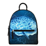 Blue Electrical Brain Activity Print Leather Backpack