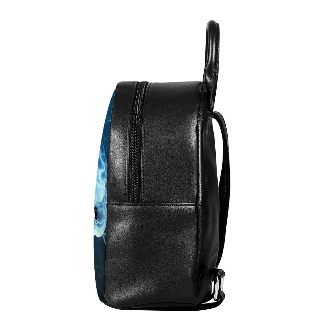 Blue Electrical Brain Activity Print Leather Backpack