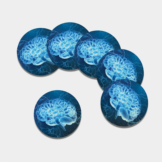 Blue Electrical Brain Activity Print Leather Coaster Set