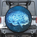 Blue Electrical Brain Activity Print Leather Spare Tire Cover