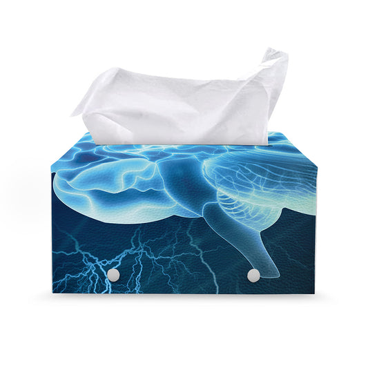 Blue Electrical Brain Activity Print Leather Tissue Box Cover
