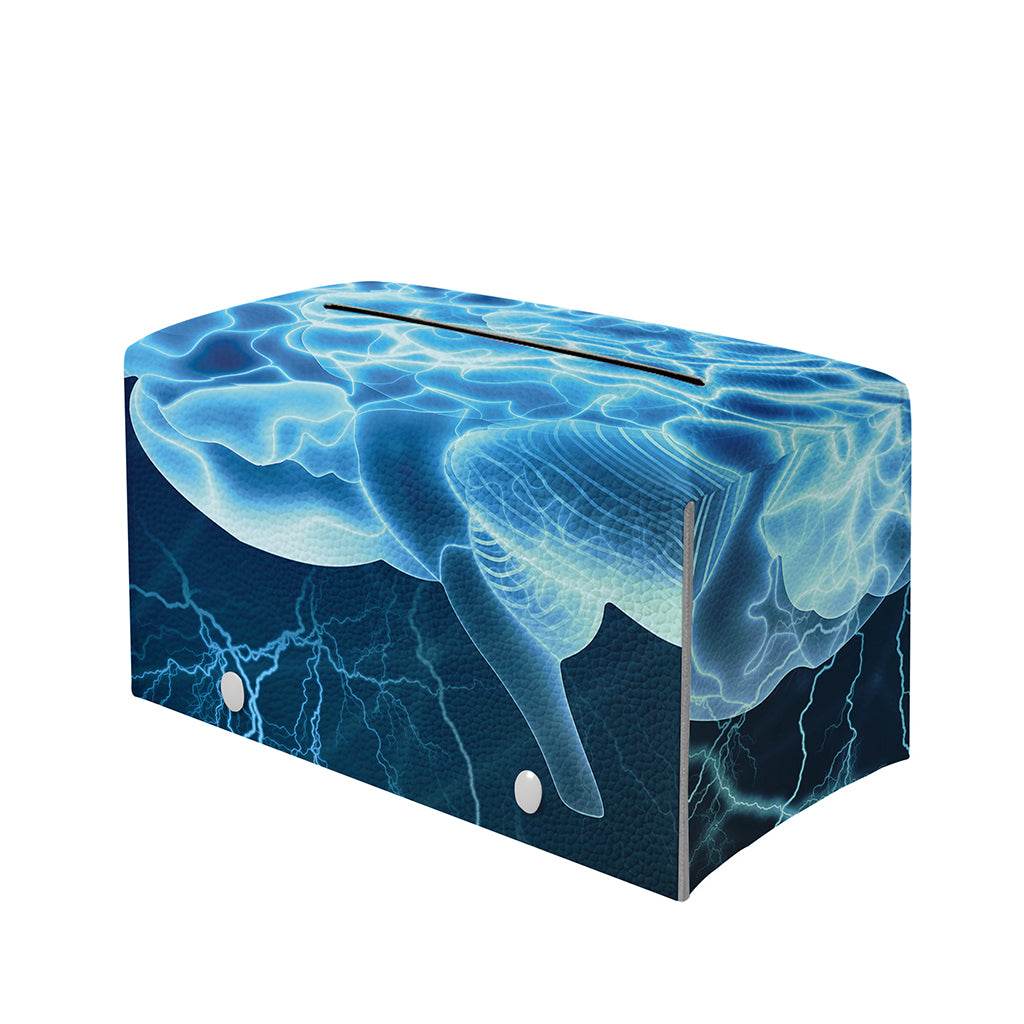 Blue Electrical Brain Activity Print Leather Tissue Box Cover