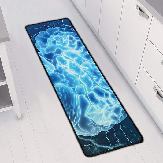 Blue Electrical Brain Activity Print Long Kitchen Mat