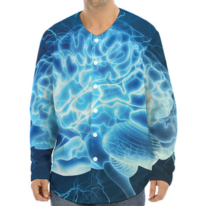 Blue Electrical Brain Activity Print Long Sleeve Baseball Jersey