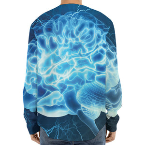 Blue Electrical Brain Activity Print Long Sleeve Baseball Jersey