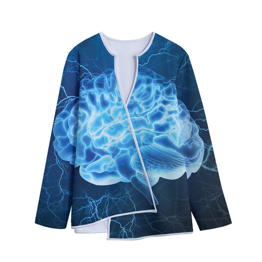 Blue Electrical Brain Activity Print Long Sleeve Short Coat