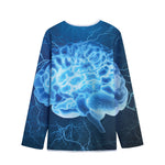 Blue Electrical Brain Activity Print Long Sleeve Short Coat