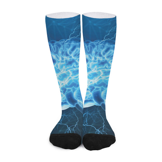 Blue Electrical Brain Activity Print Long Socks