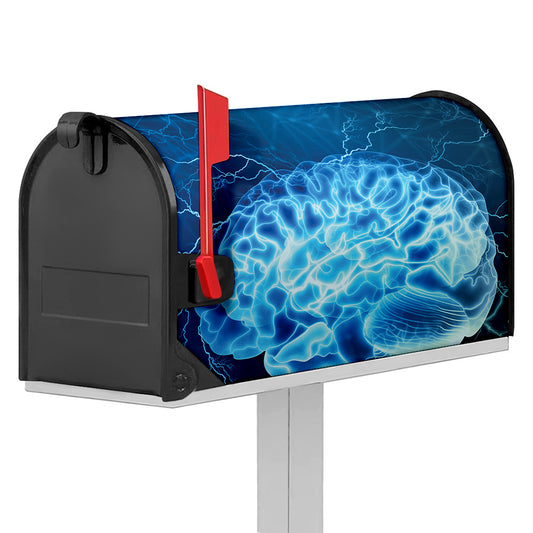 Blue Electrical Brain Activity Print Mailbox Cover