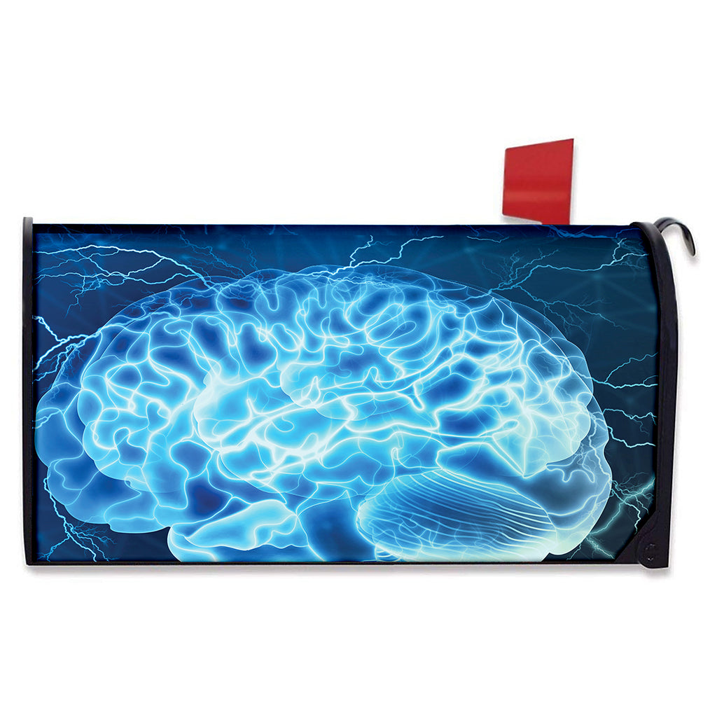 Blue Electrical Brain Activity Print Mailbox Cover