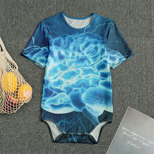 Blue Electrical Brain Activity Print Men's Bodysuit