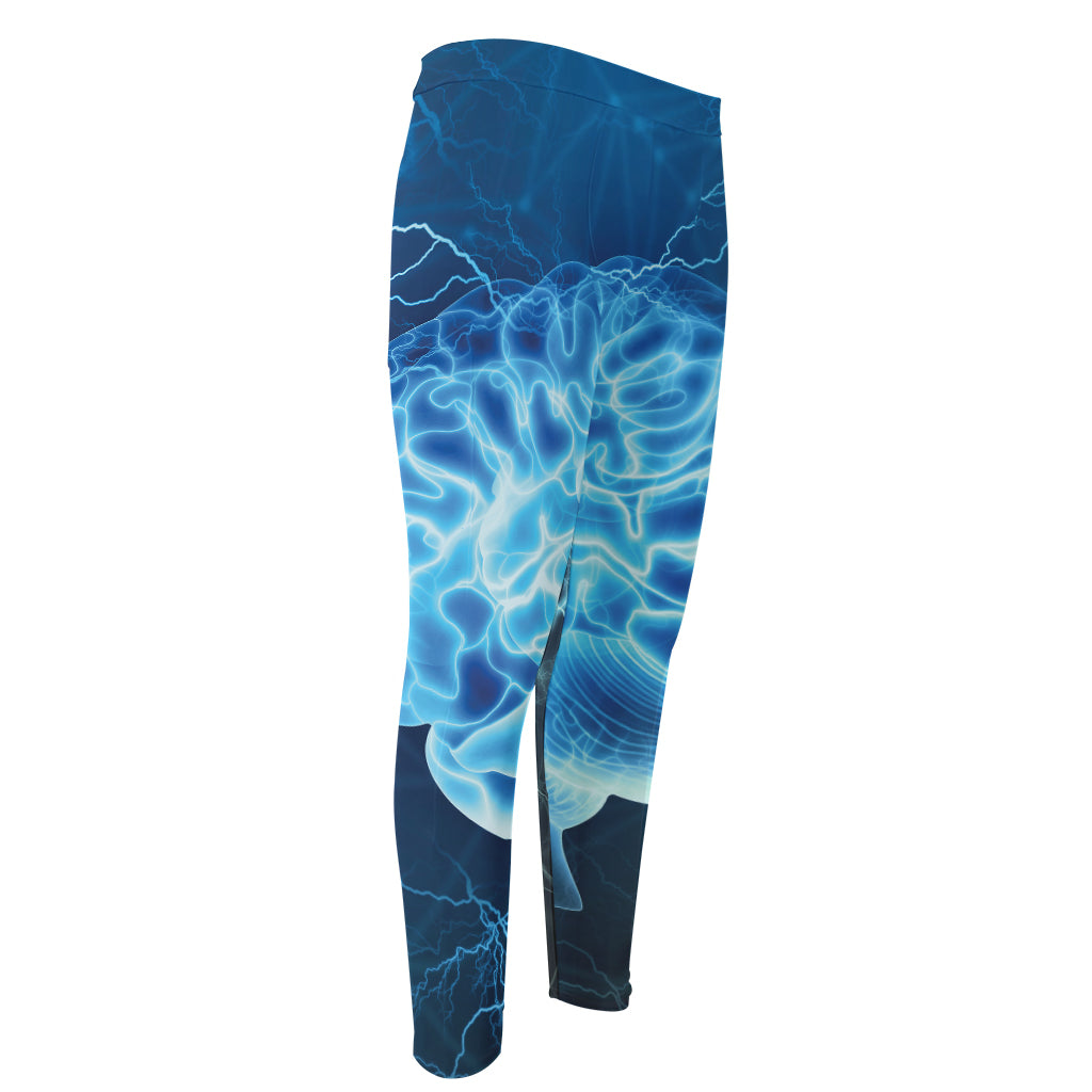 Blue Electrical Brain Activity Print Men's Compression Pants