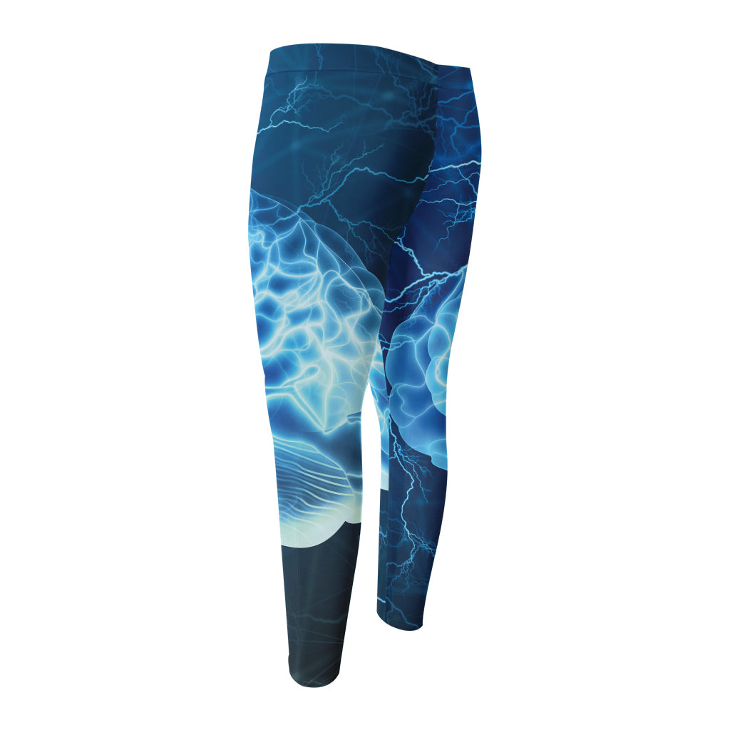 Blue Electrical Brain Activity Print Men's Compression Pants