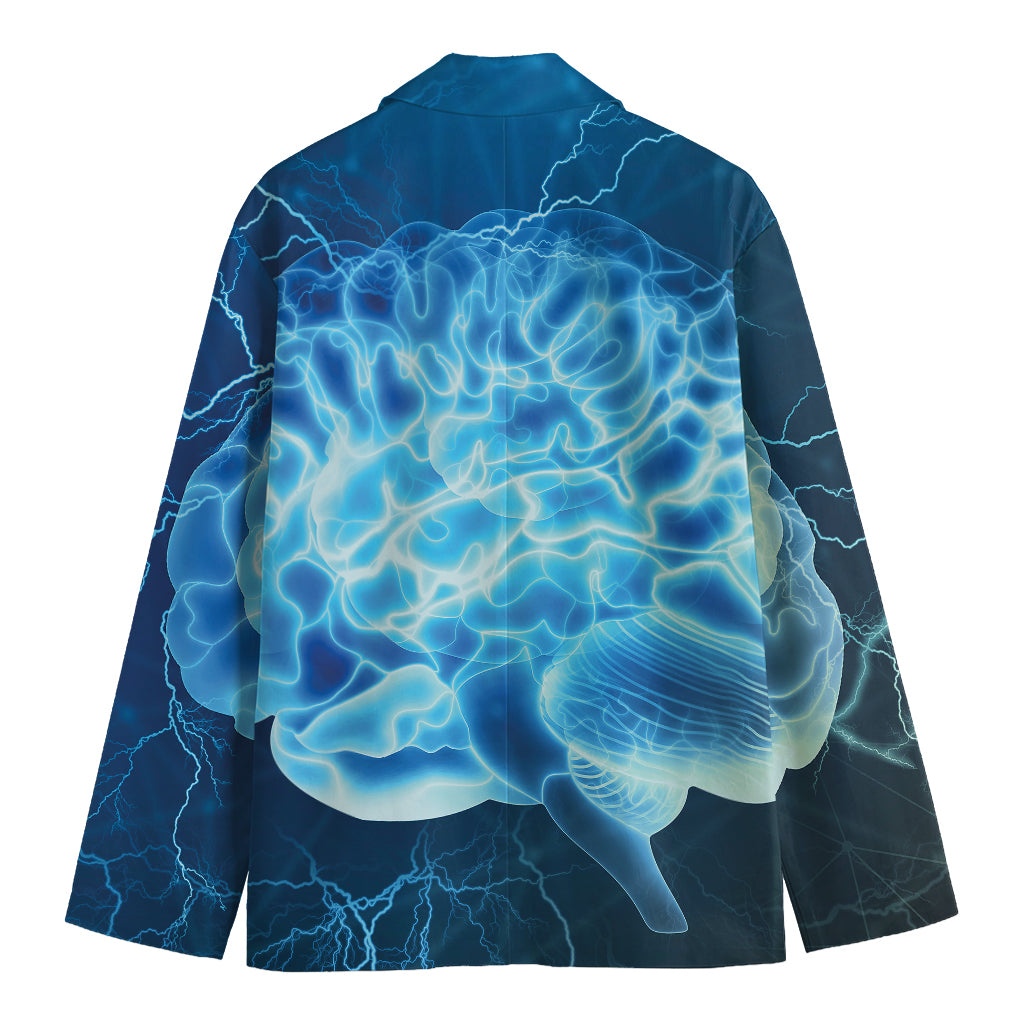 Blue Electrical Brain Activity Print Men's Cotton Blazer