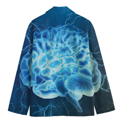 Blue Electrical Brain Activity Print Men's Cotton Blazer