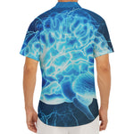 Blue Electrical Brain Activity Print Men's Deep V-Neck Shirt