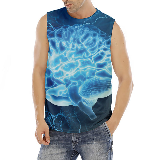 Blue Electrical Brain Activity Print Men's Fitness Tank Top