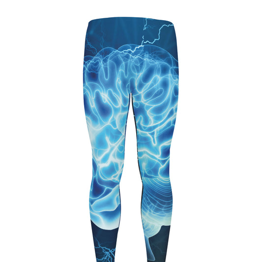 Blue Electrical Brain Activity Print Men's leggings