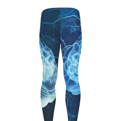 Blue Electrical Brain Activity Print Men's leggings