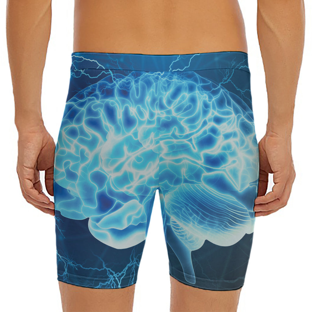 Blue Electrical Brain Activity Print Men's Long Boxer Briefs