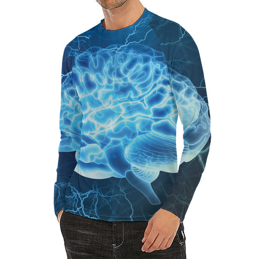 Blue Electrical Brain Activity Print Men's Long Sleeve Rash Guard
