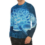 Blue Electrical Brain Activity Print Men's Long Sleeve Rash Guard