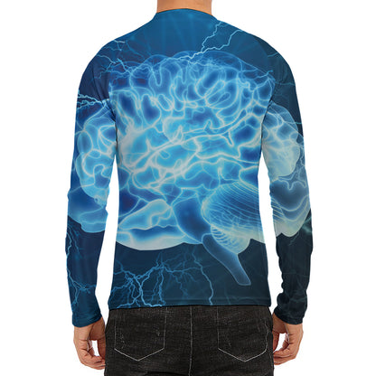 Blue Electrical Brain Activity Print Men's Long Sleeve Rash Guard