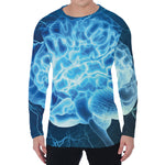 Blue Electrical Brain Activity Print Men's Long Sleeve T-Shirt