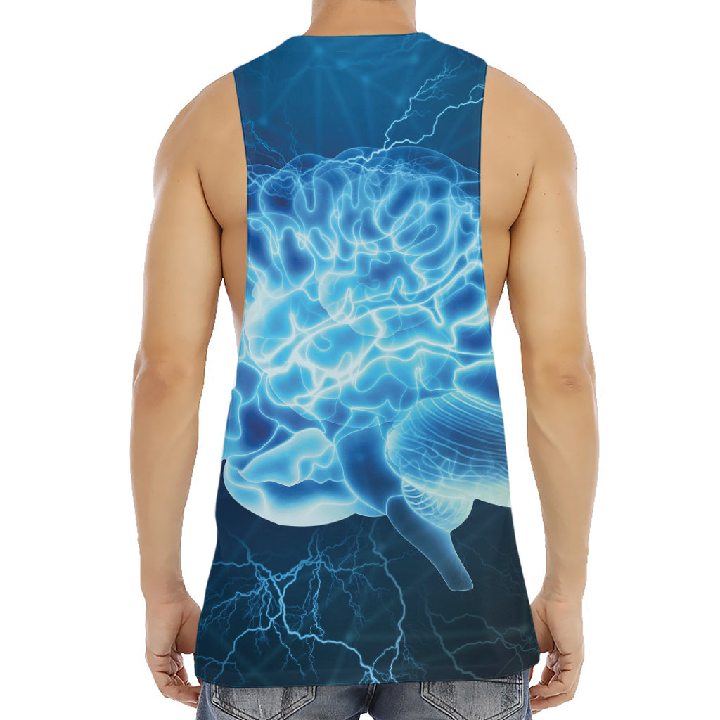 Blue Electrical Brain Activity Print Men's Muscle Tank Top