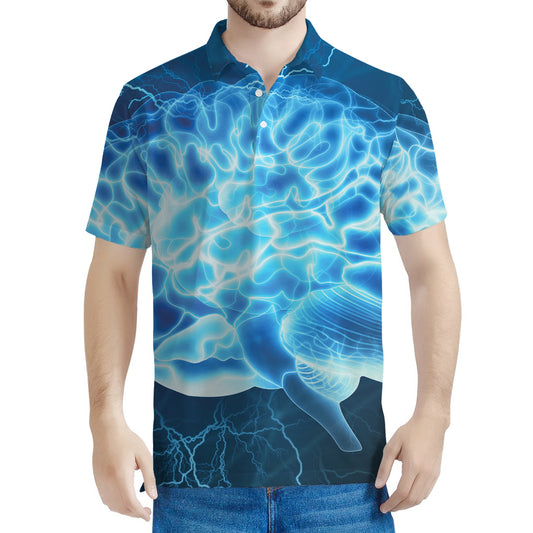 Blue Electrical Brain Activity Print Men's Polo Shirt