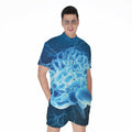 Blue Electrical Brain Activity Print Men's Romper