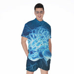Blue Electrical Brain Activity Print Men's Rompers