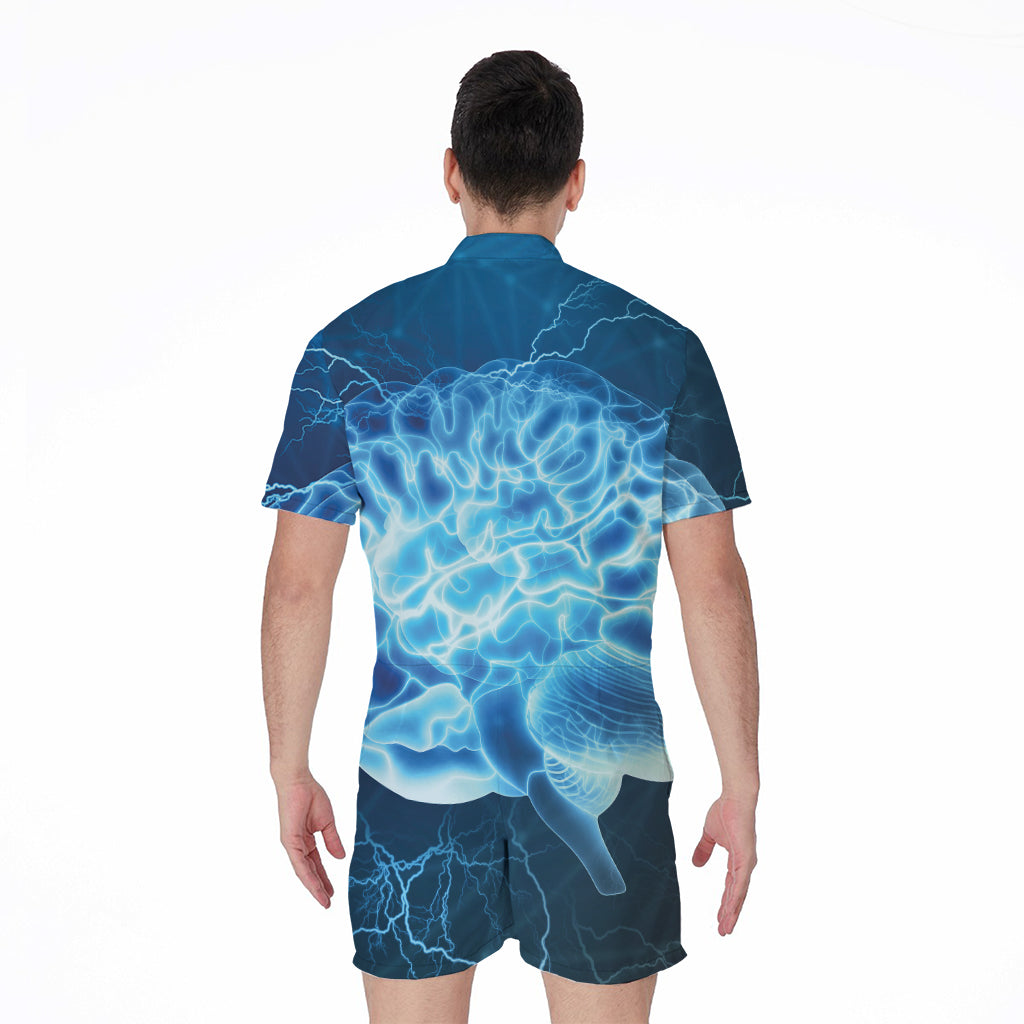 Blue Electrical Brain Activity Print Men's Rompers