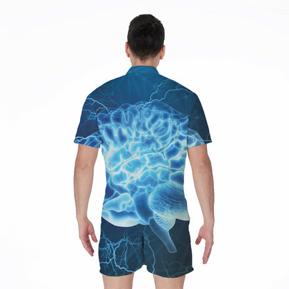 Blue Electrical Brain Activity Print Men's Rompers