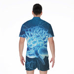 Blue Electrical Brain Activity Print Men's Rompers