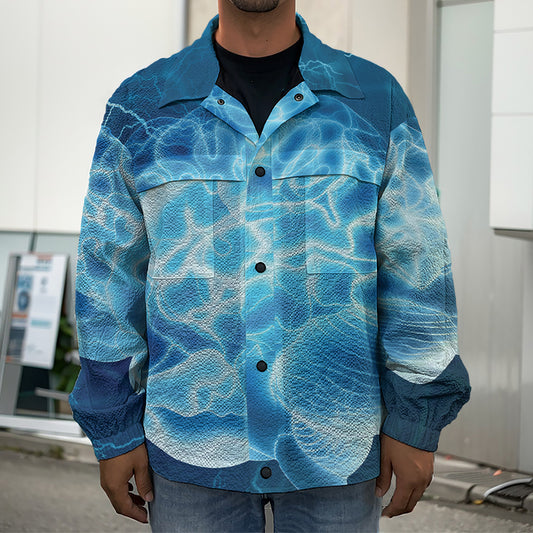 Blue Electrical Brain Activity Print Men's Shirt Jacket