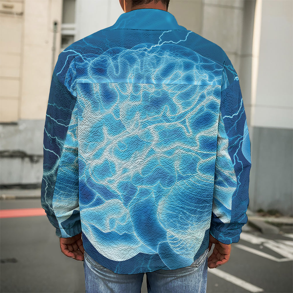 Blue Electrical Brain Activity Print Men's Shirt Jacket