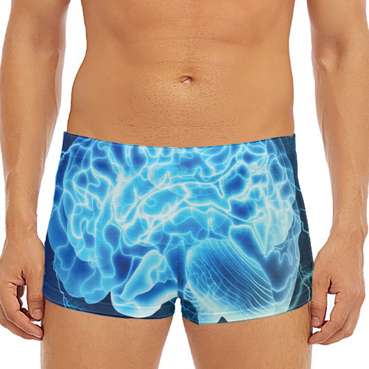 Blue Electrical Brain Activity Print Men's Short Boxer Briefs