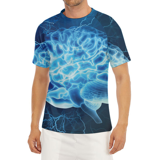 Blue Electrical Brain Activity Print Men's Short Sleeve Rash Guard