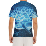 Blue Electrical Brain Activity Print Men's Short Sleeve Rash Guard